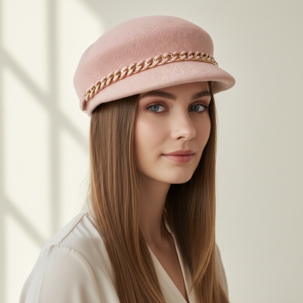 🌻NEW w/tag Badgley Mischka Wool Blush Pink Newsboy Cap One Size